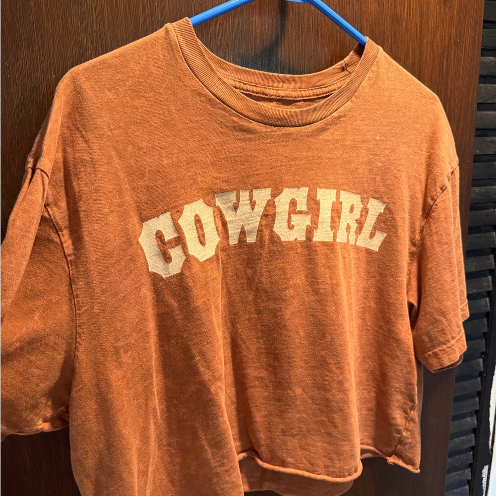 Cowgirl Graphic Cropped Tee - Rust Orange size large